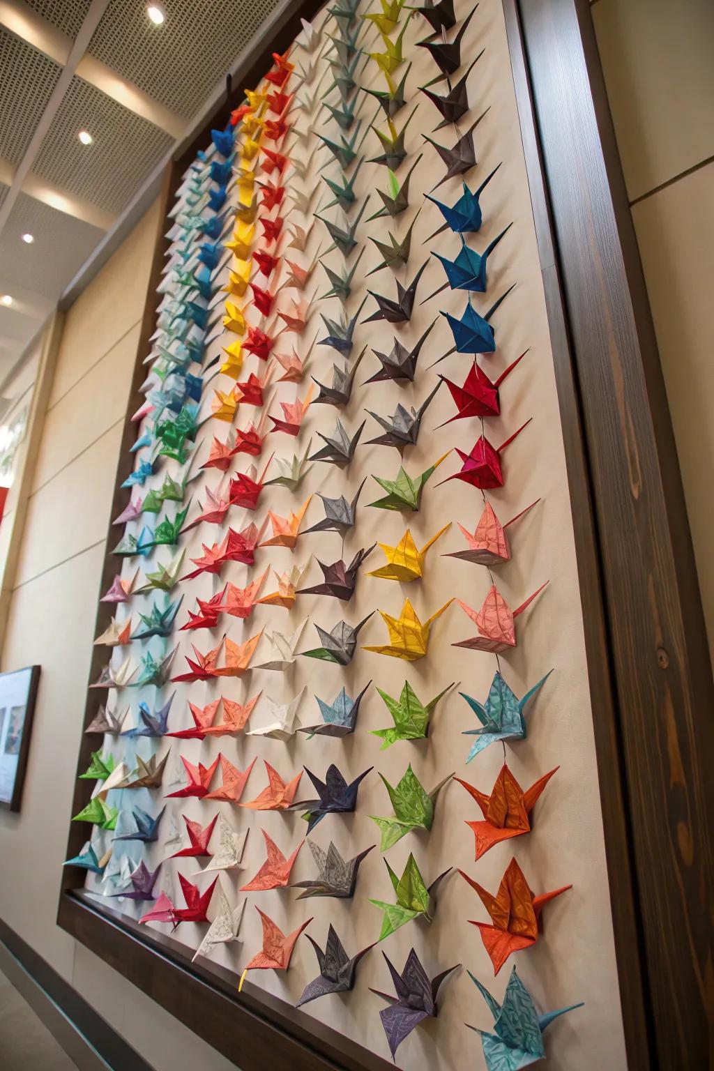 Enclosed origami cranes exuding enduring sophistication.
