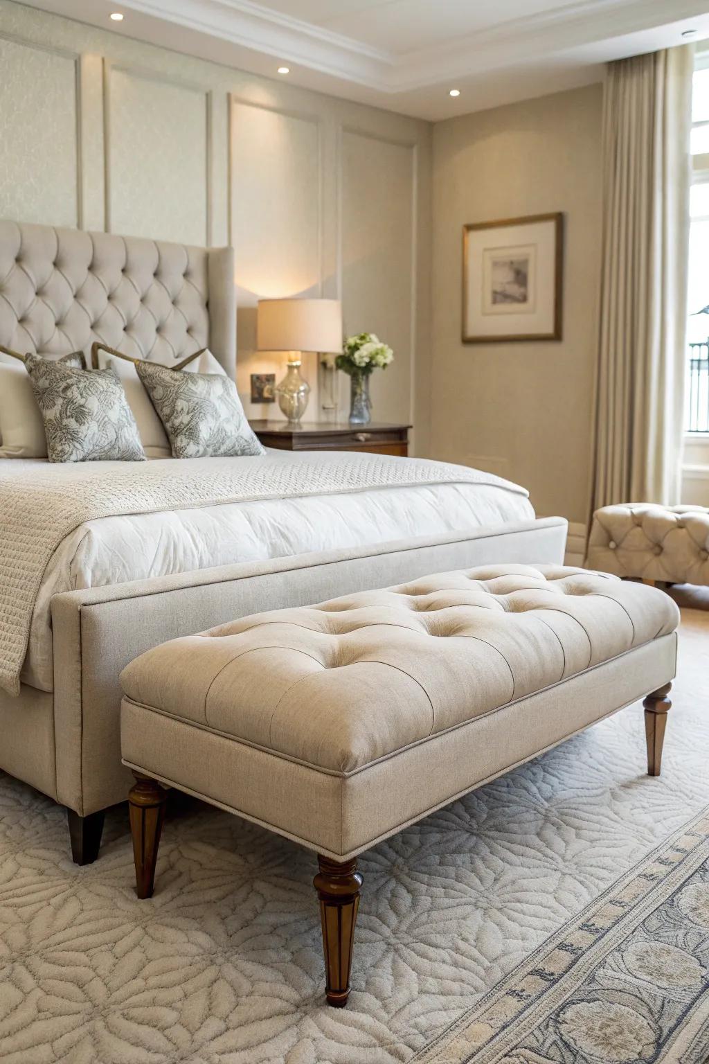 A luxurious ottoman adding elegance to the bedroom