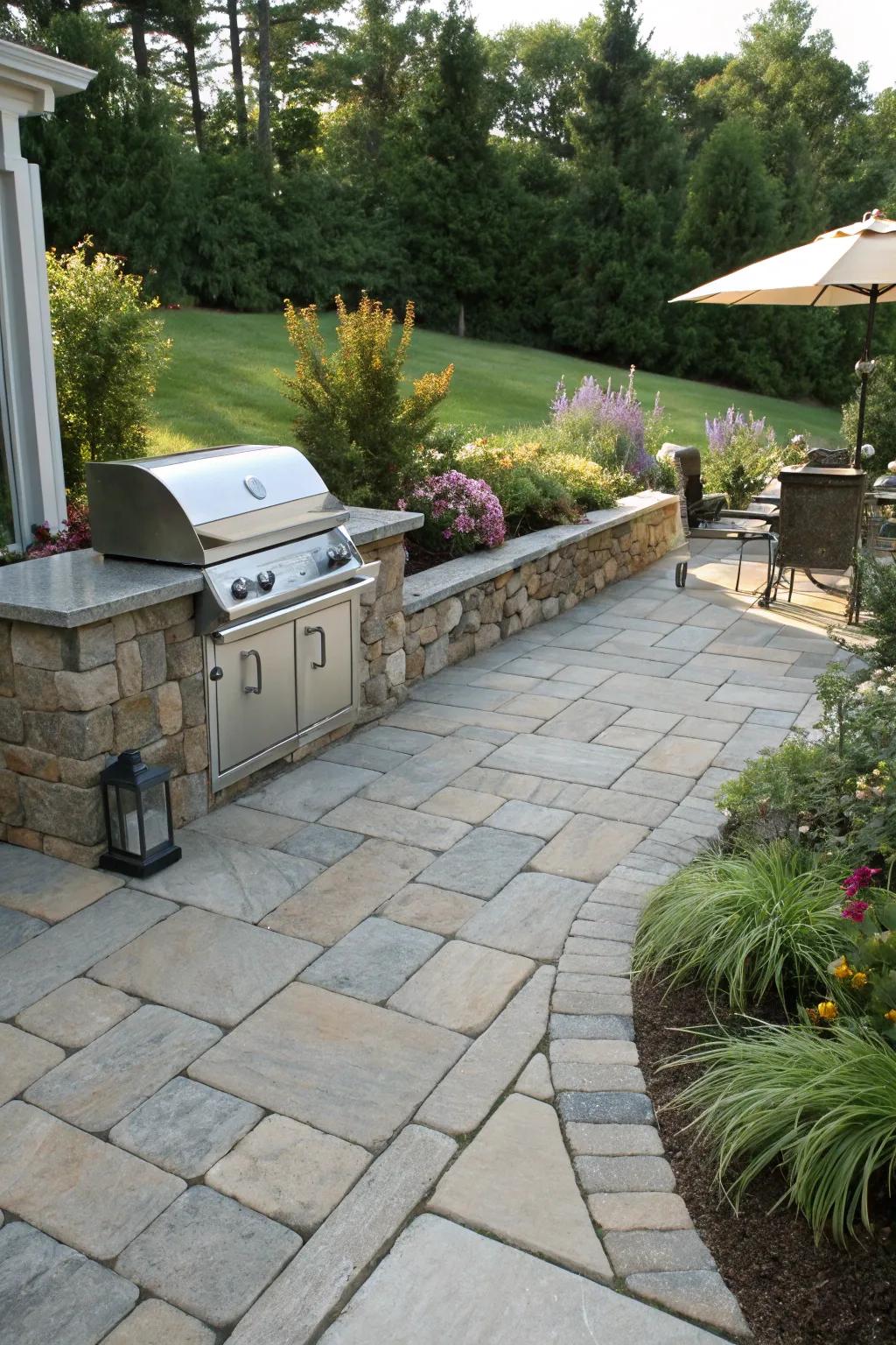 A thoughtfully designed patio boosts the allure of your outdoor grilling area.