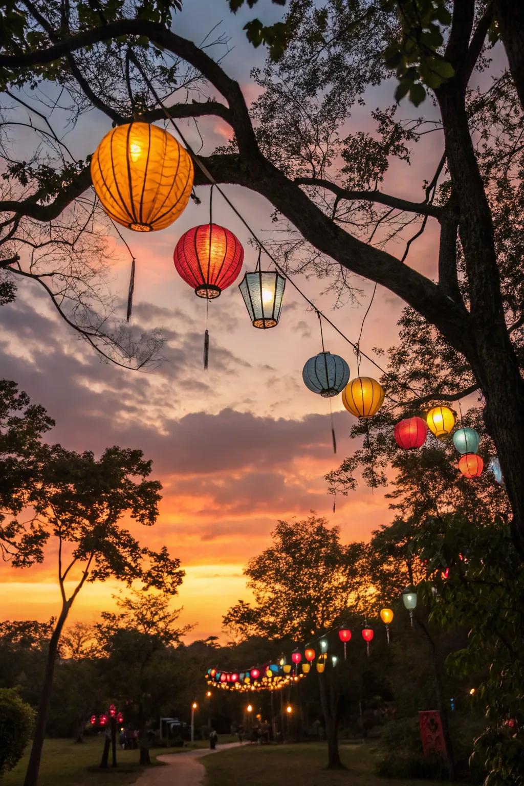 Dangling lights contribute a magical sheen to every park setting.