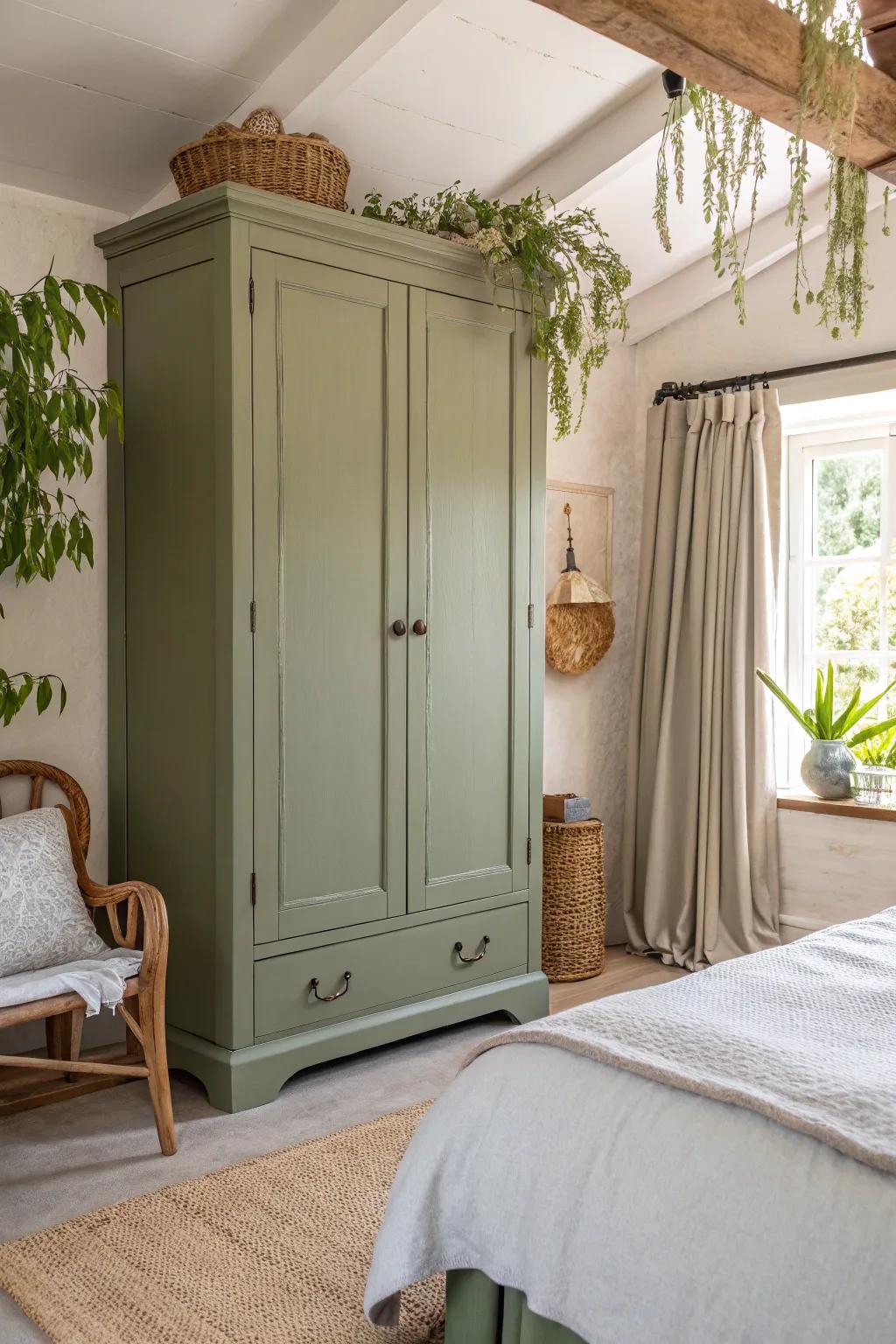An earthy green wardrobe adds a serene atmosphere to your space.