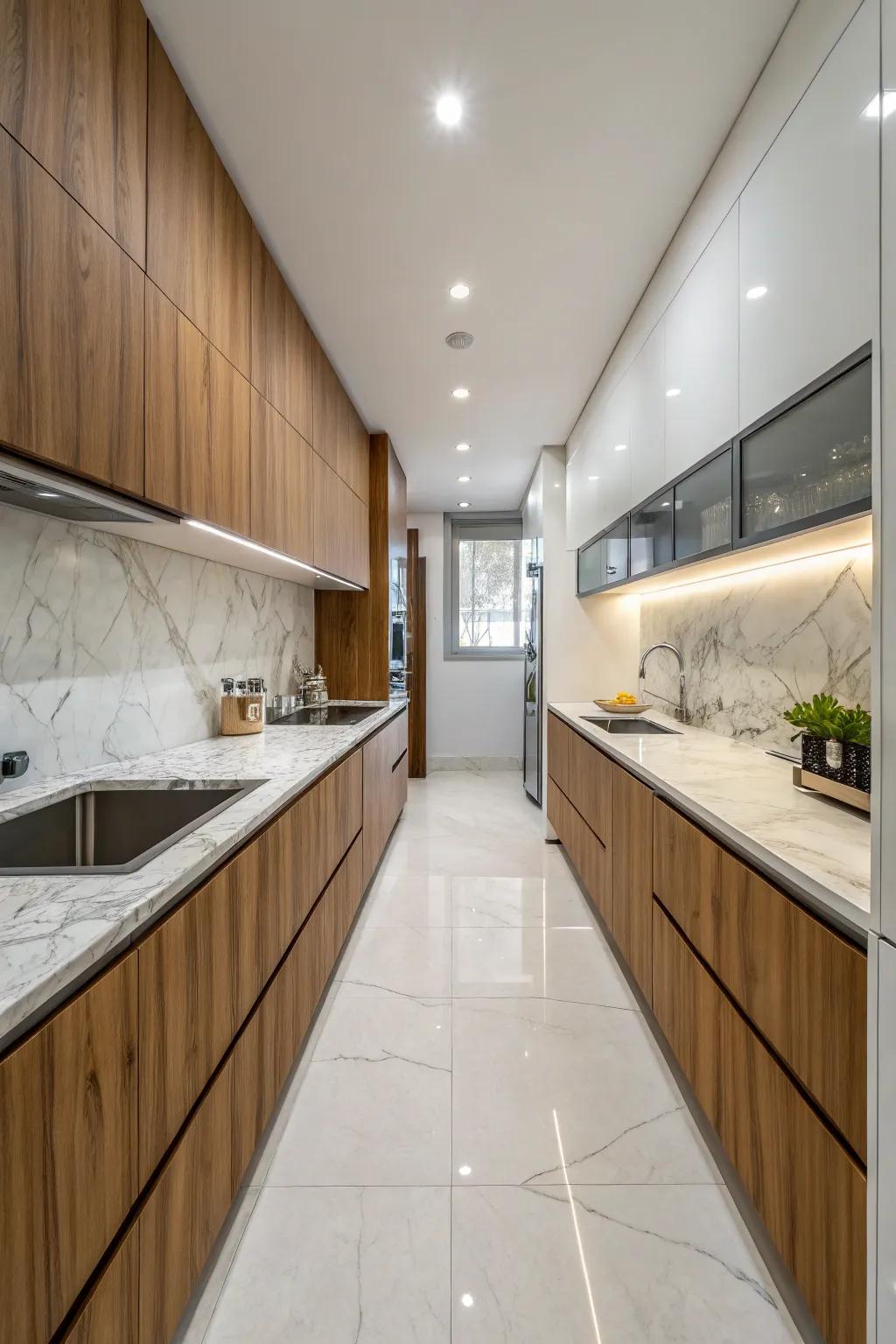 Organic rock worktops add opulence and robustness.