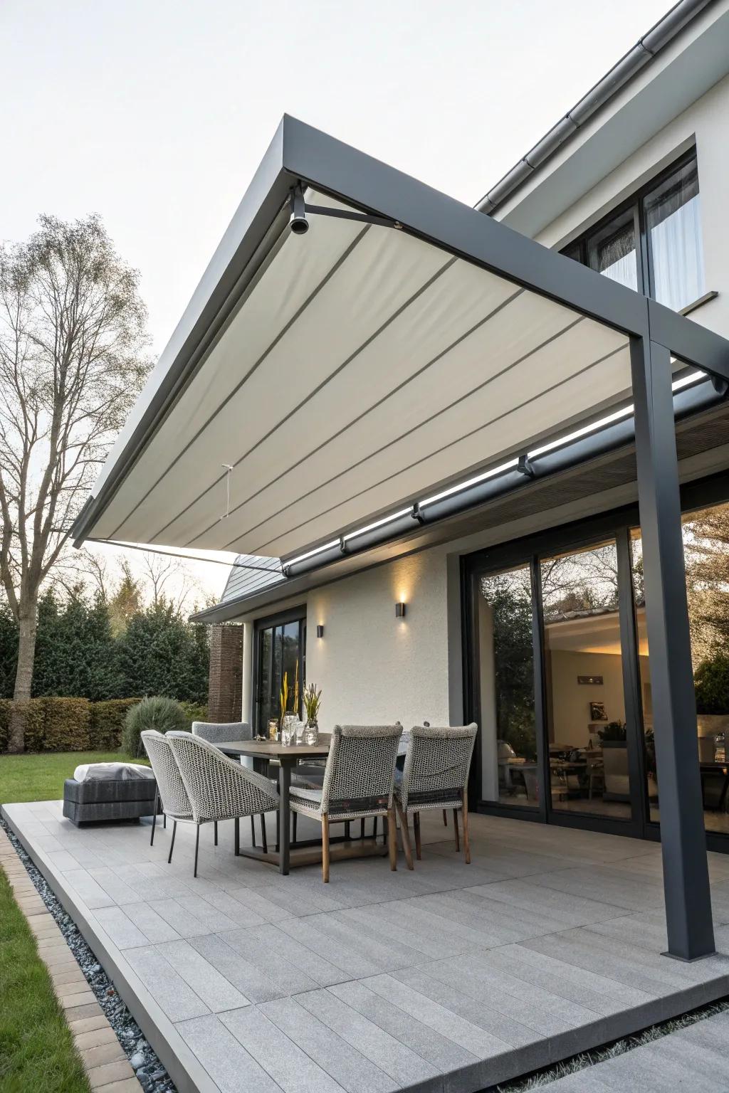 Contemporary sunshades offer quick and elegant protection from the elements.