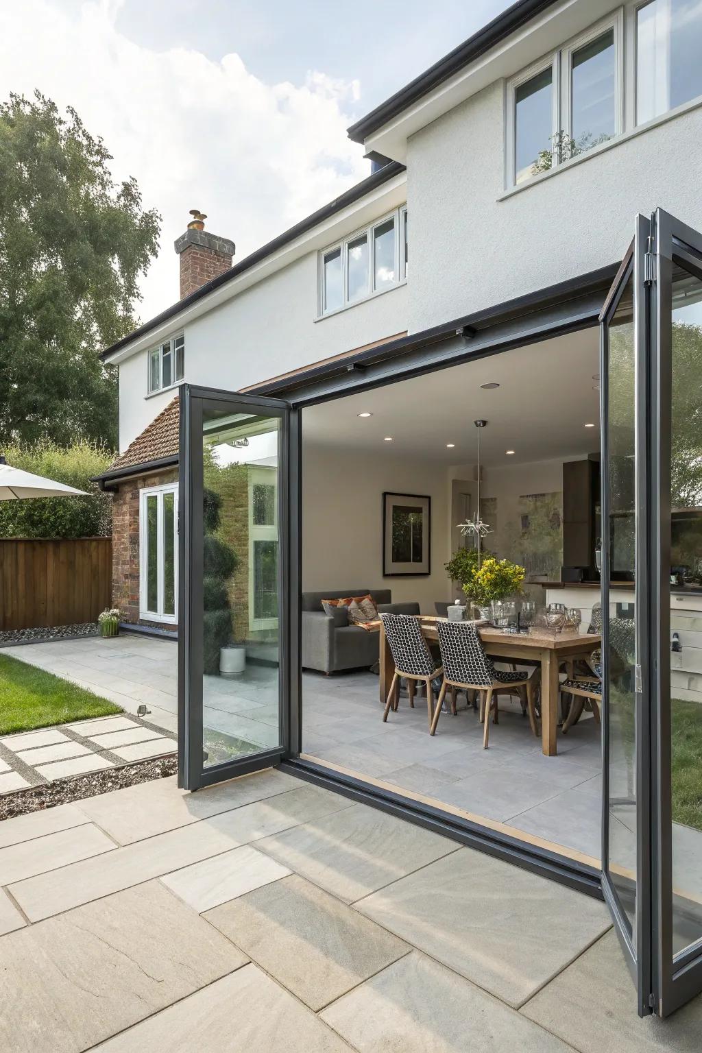 Bi-fold doors fashion a sweeping and welcoming avenue to your patio.