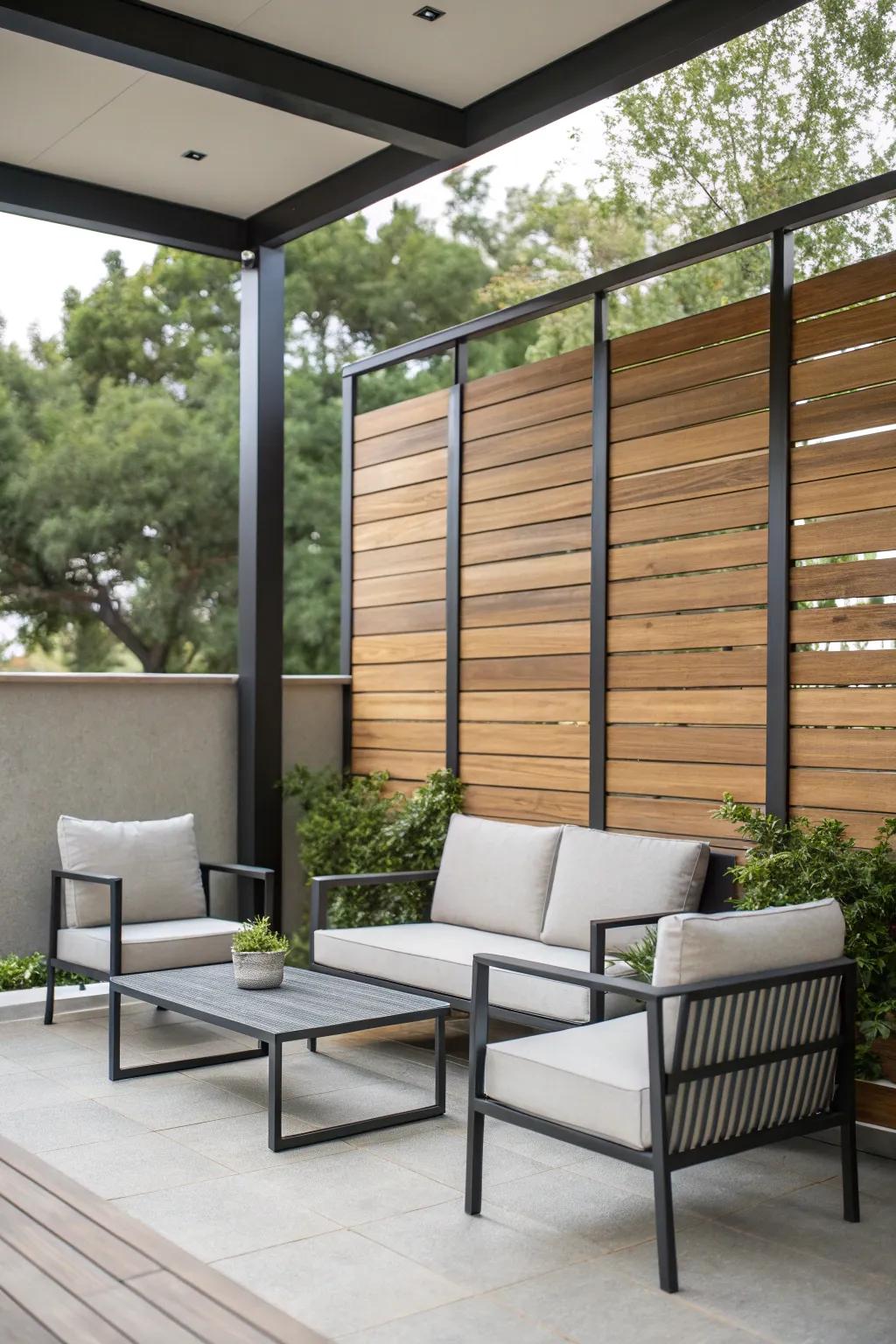 Material blends produce a contemporary feel with a solid privacy solution.