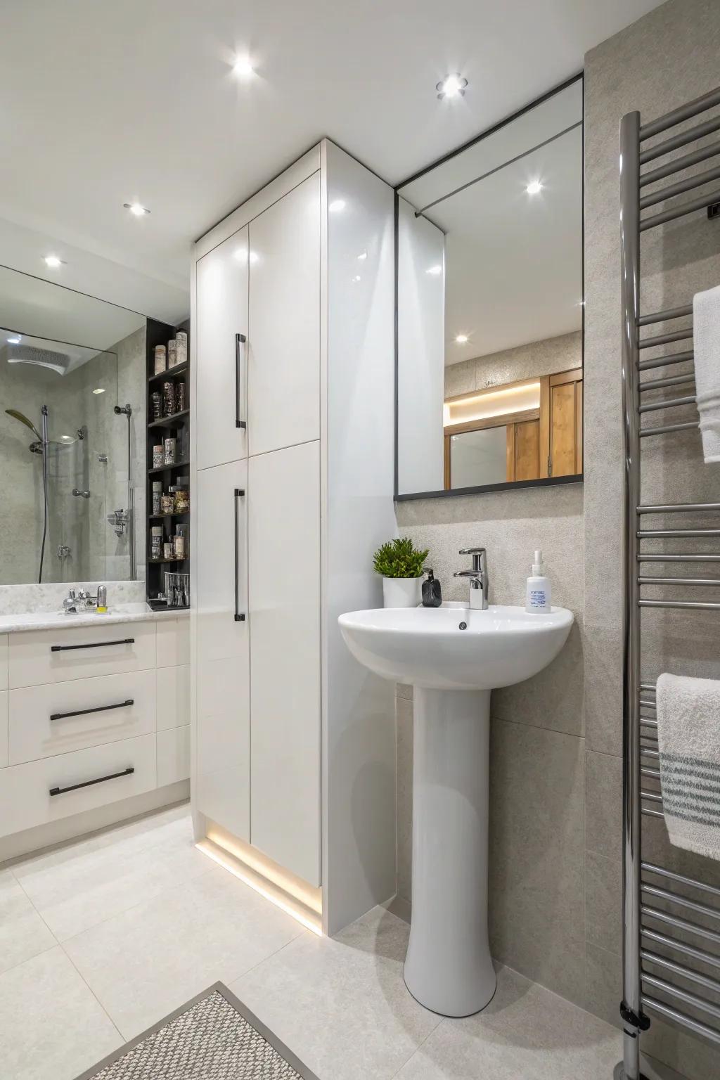 Built-in cabinets creating seamless integration with the sink.