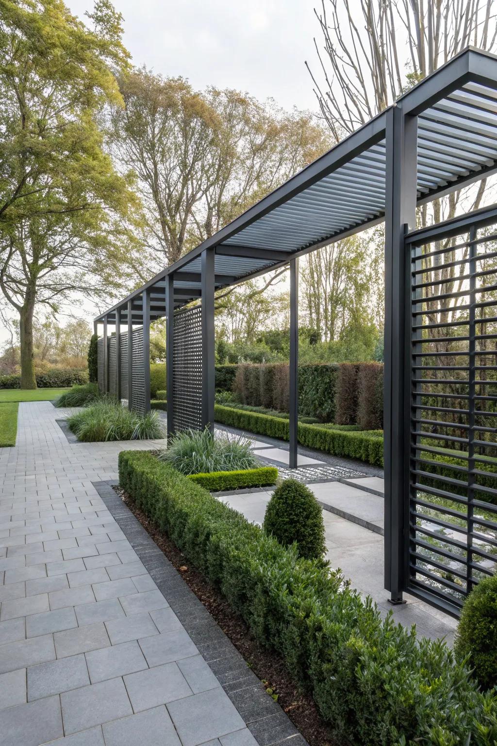 Metal screens introduce a modern aesthetic to outdoor spaces.