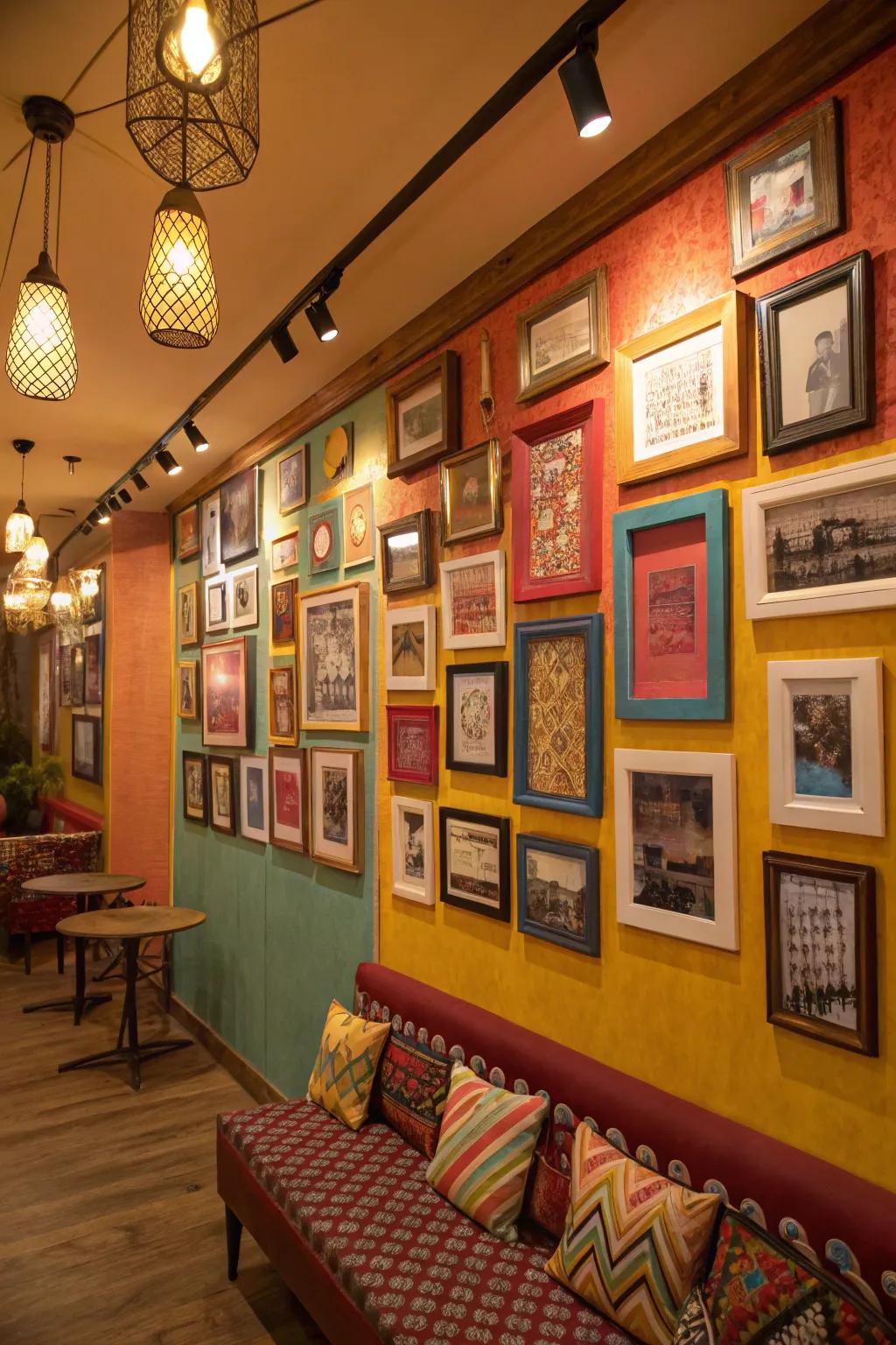 Mixing frame styles results in an appealing and personalized display.