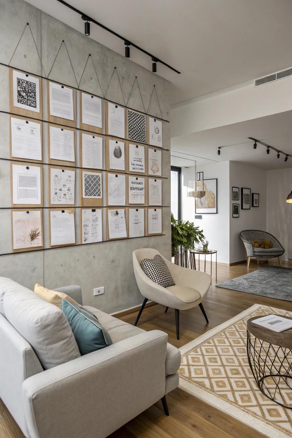 Planning a picture arrangement using paper templates.