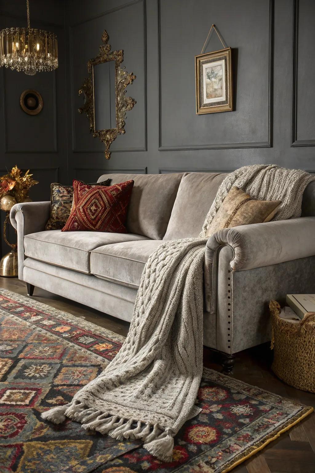 Textural elements enliven a grey space.