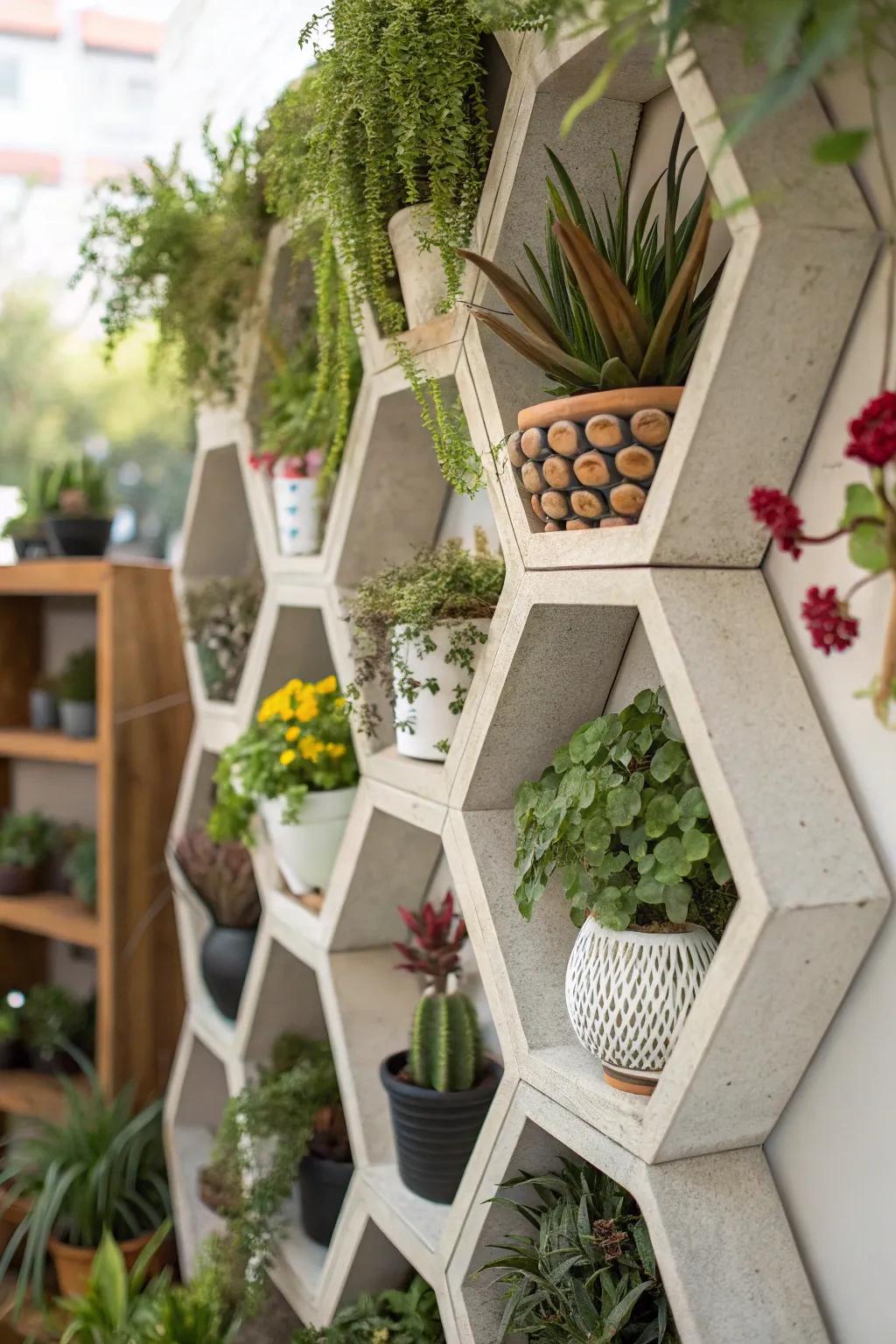 Bring geometric flair with hexagonal plant shelves.
