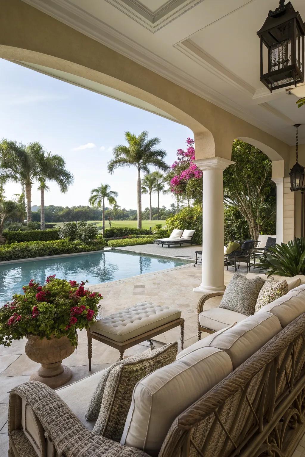 Unwind and host with an inviting deck setup next to your pool.