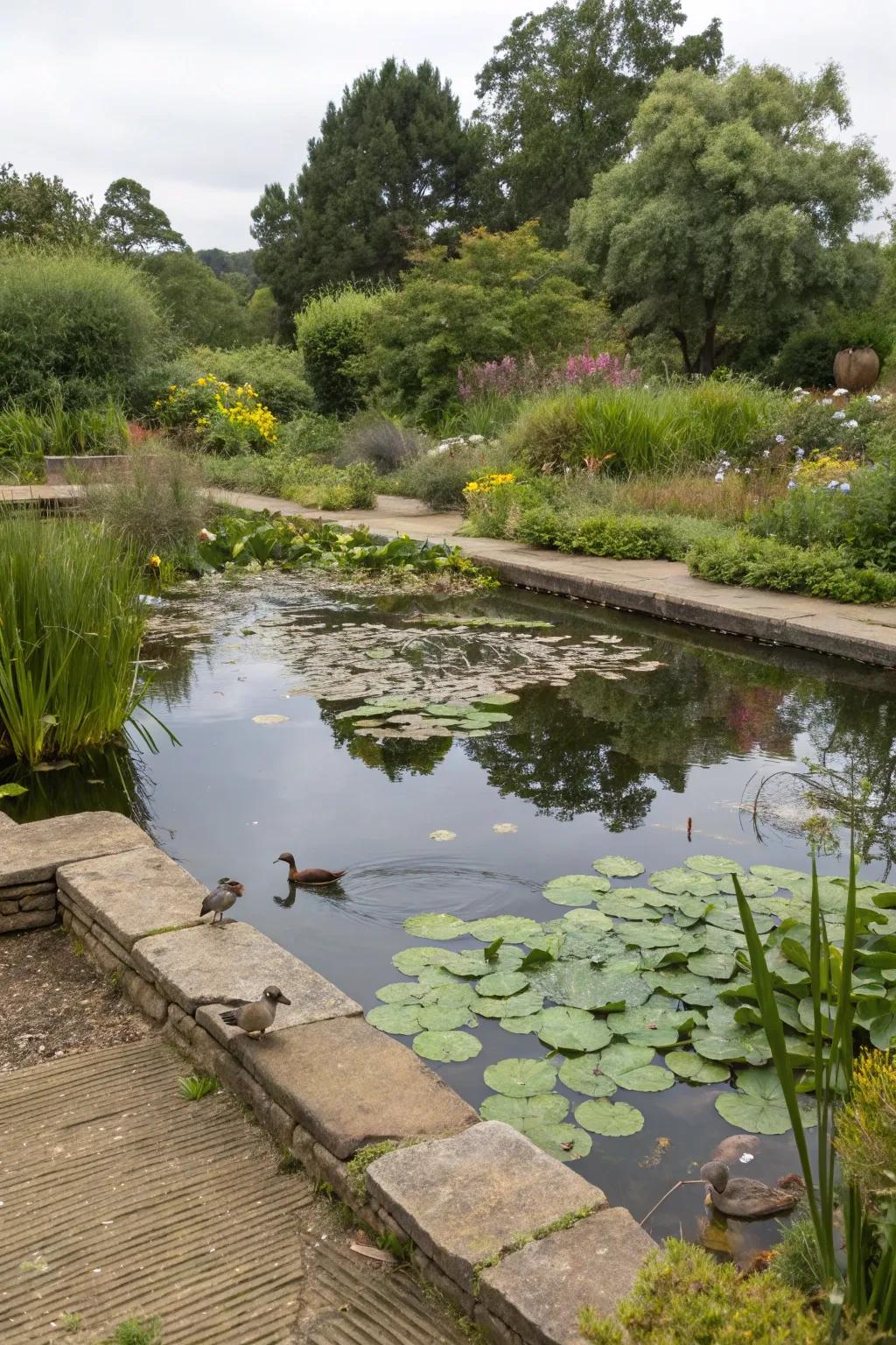 A pool pond crafted to invite wildlife.