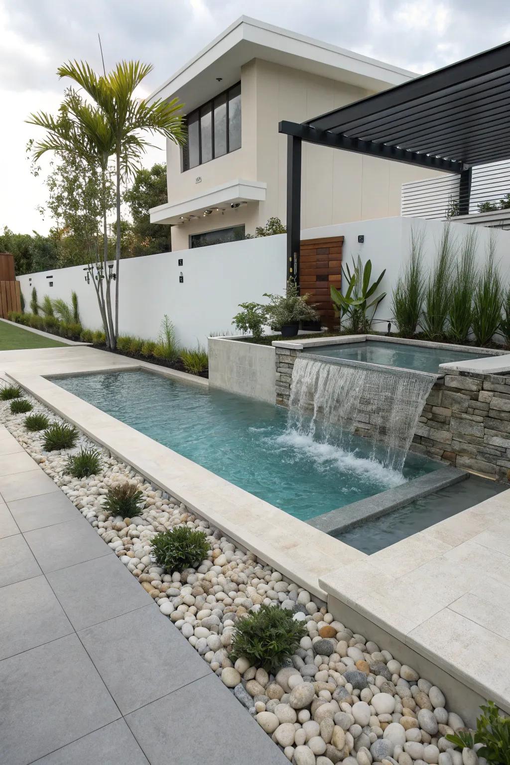 A seamless waterfall adds a touch of paradise to your pool.