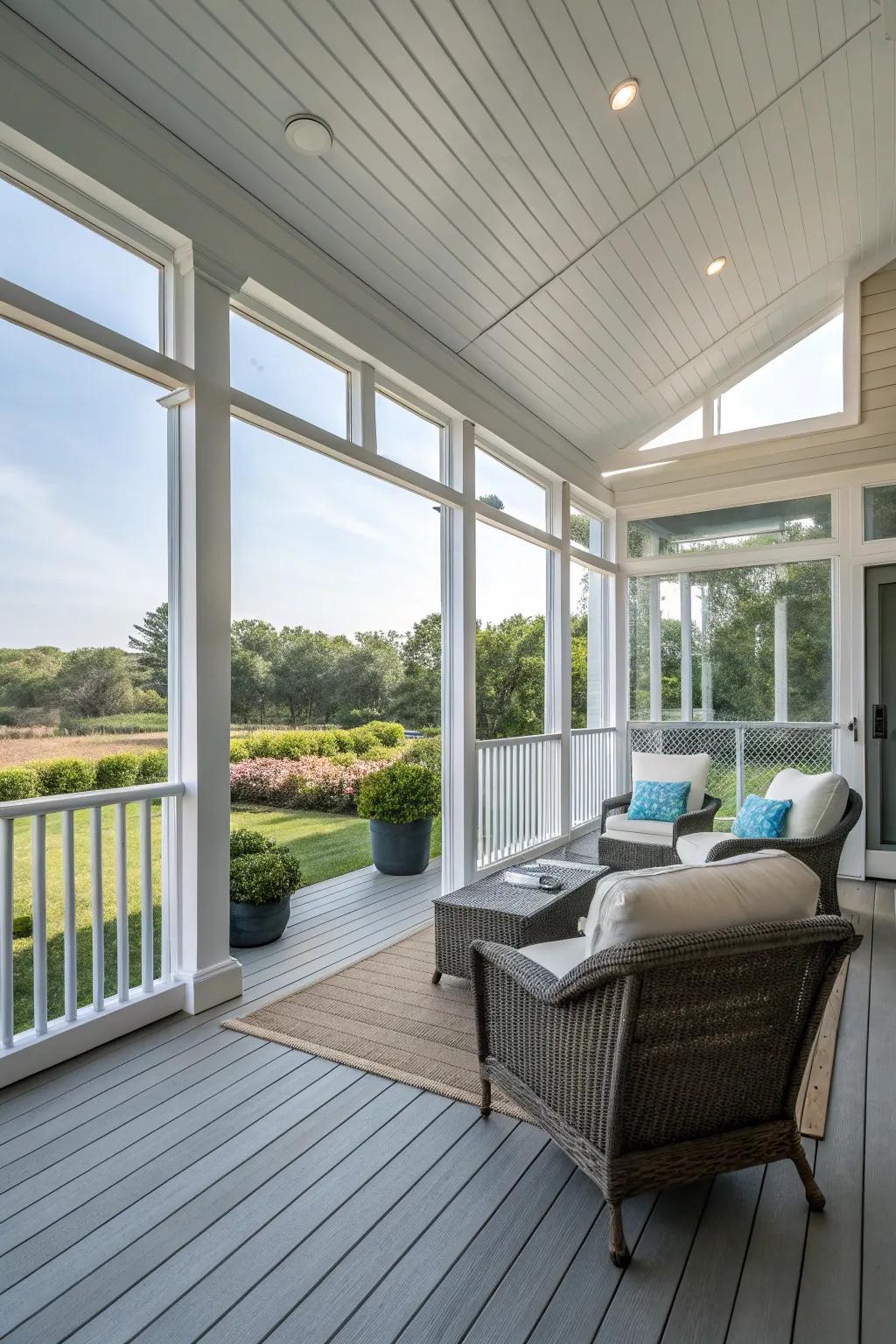 A contemporary porch featuring an adaptable vinyl knee wall.