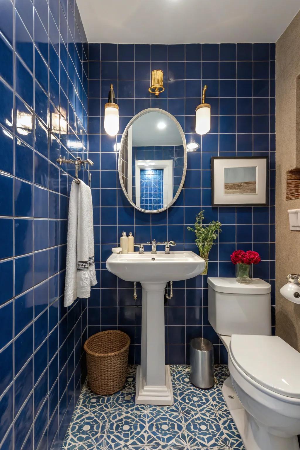 Tiles in bold colors can make your powder room a dramatic highlight.