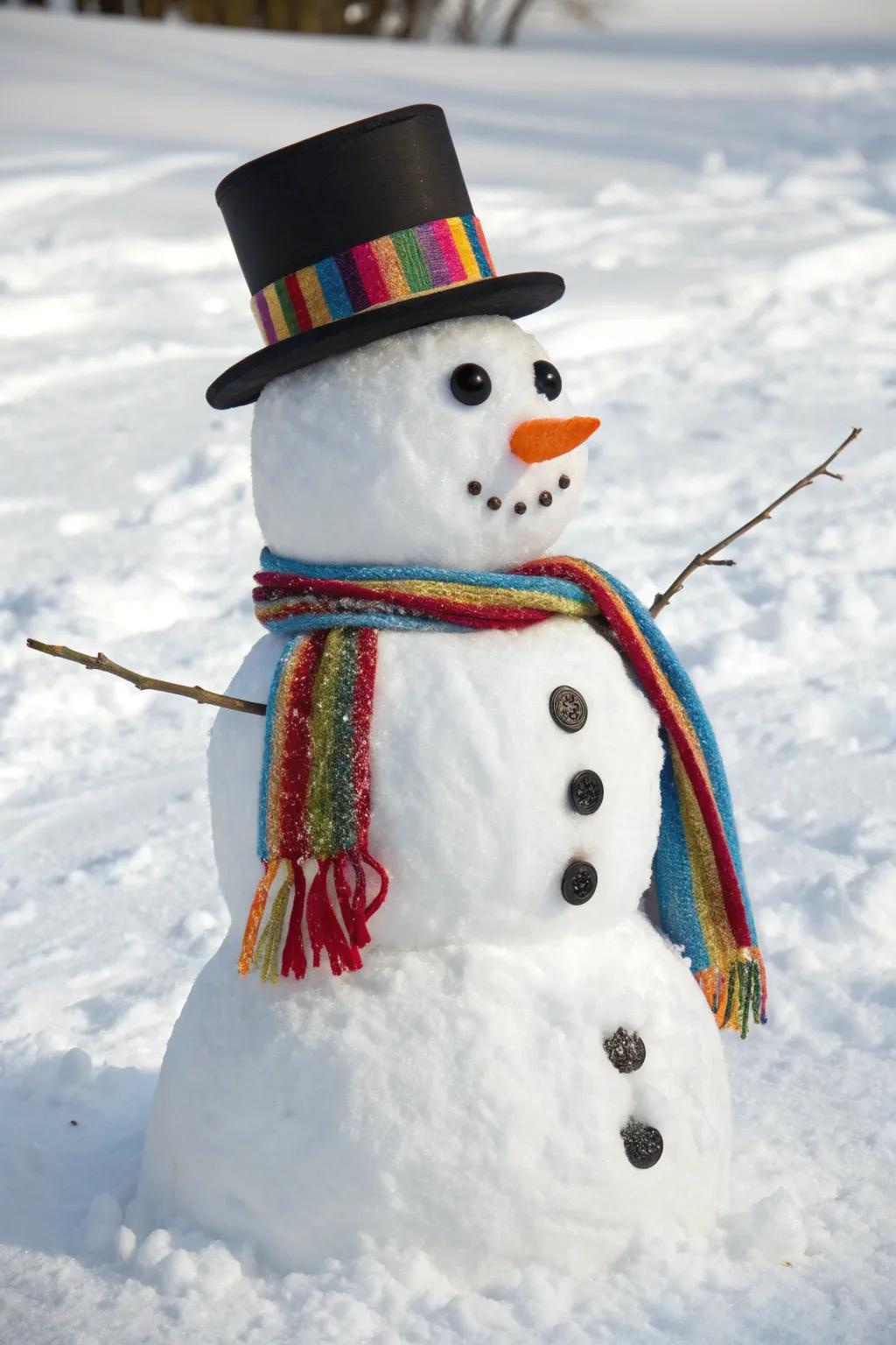 A whimsical traditional snowman landscape.