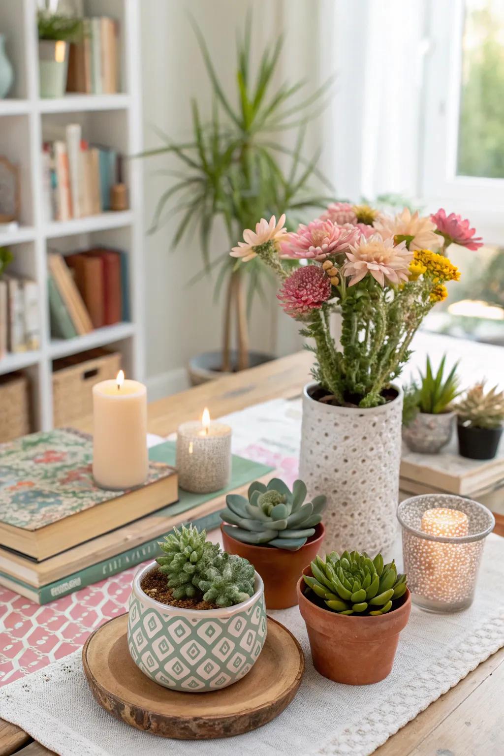 Elements from nature, like plants, can infuse life into your displays.