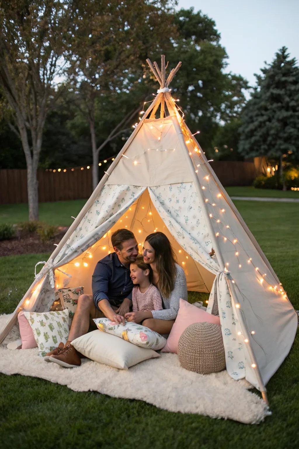 Produce a warm and cheerful environment with a captivating teepee tent.