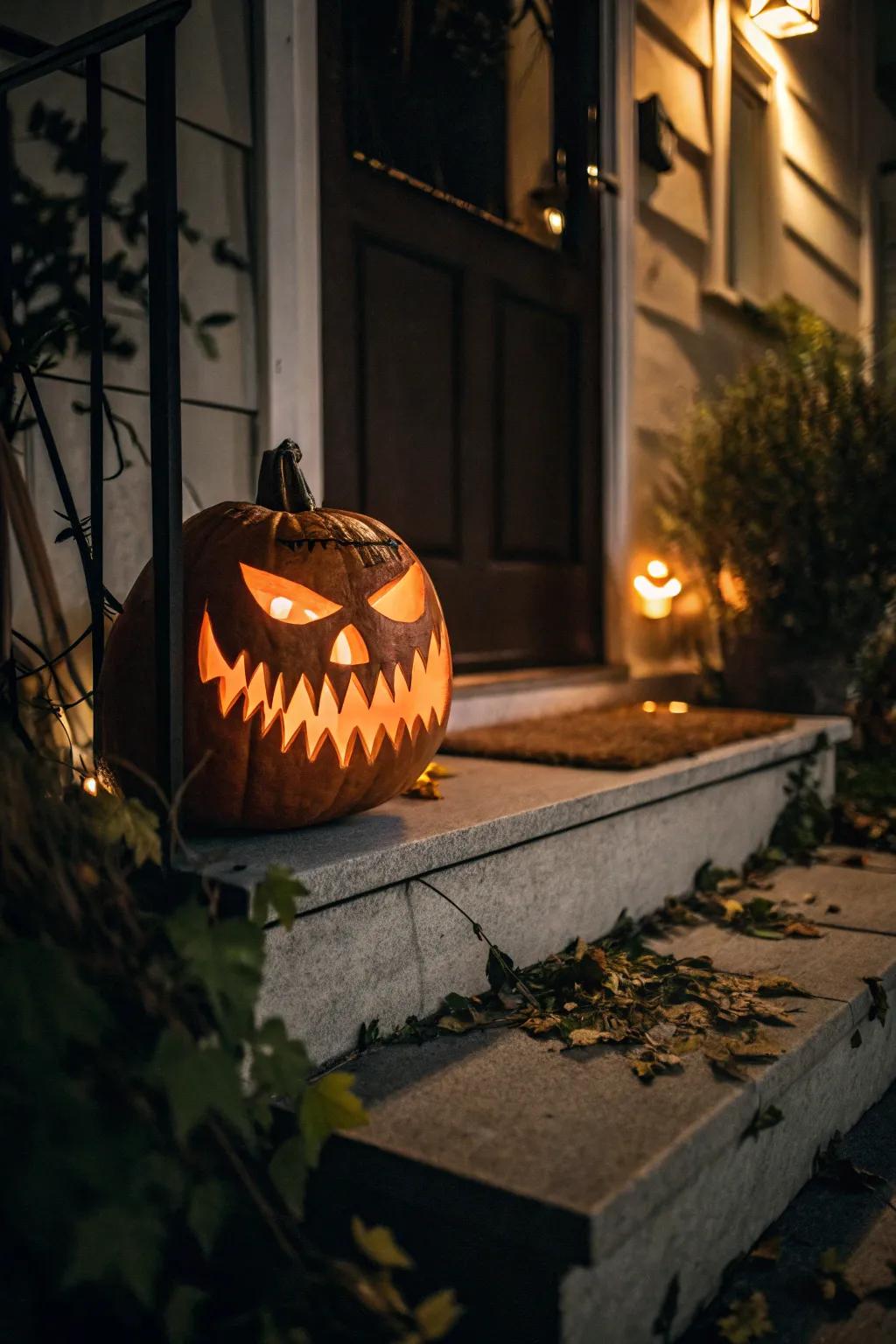 A classic spooky jack-o'-lantern with pointed teeth.