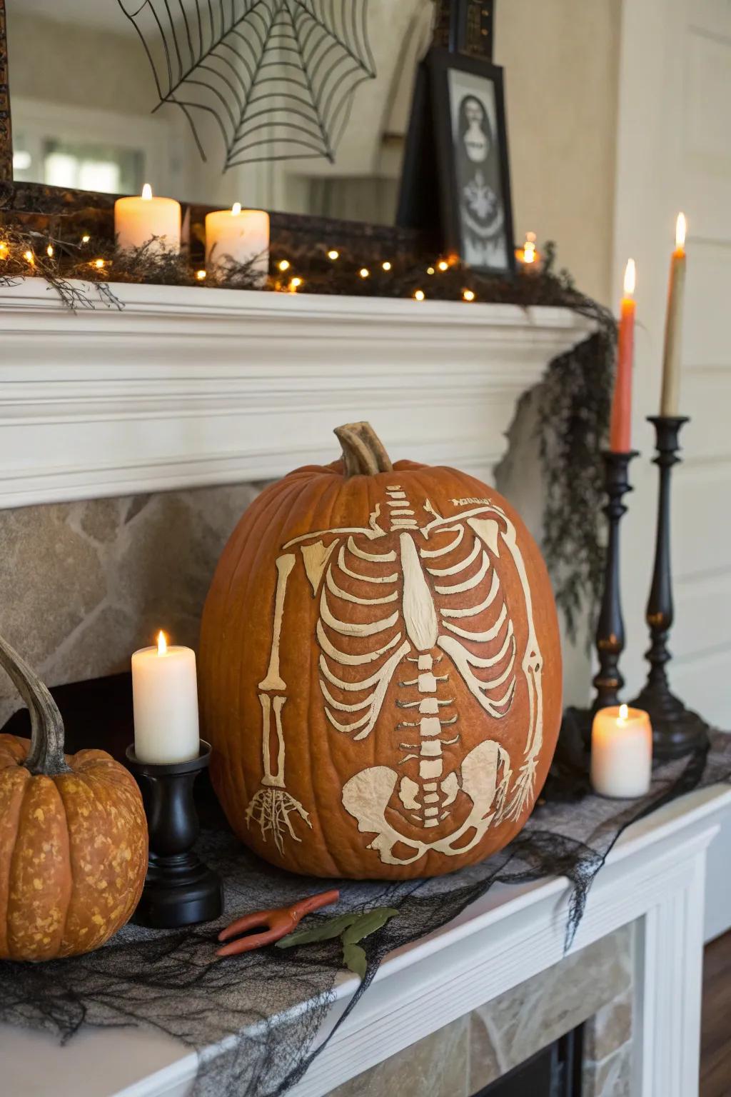 Skeleton anatomy pumpkin for a spooky vibe