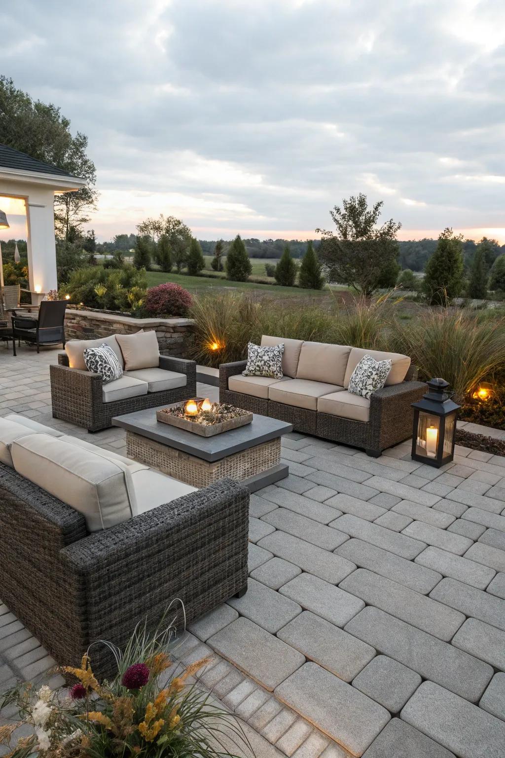 Comfortable furniture turns the patio into a cozy sanctuary.