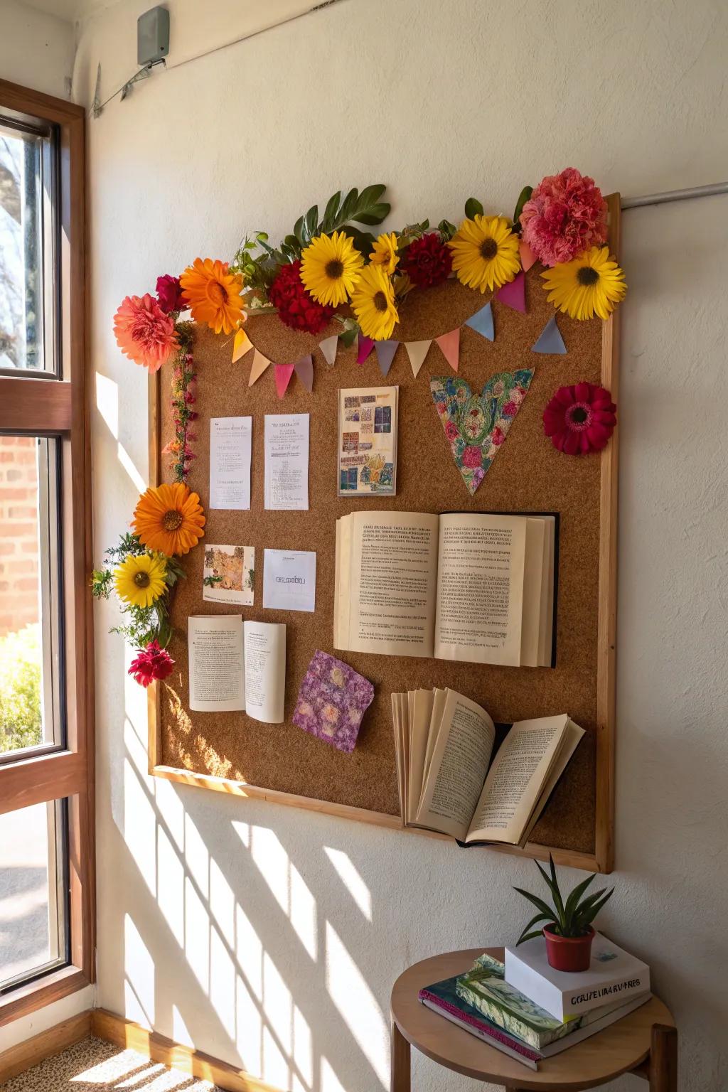 Floral patterns and books represent the individual enrichment encouraged by reading.