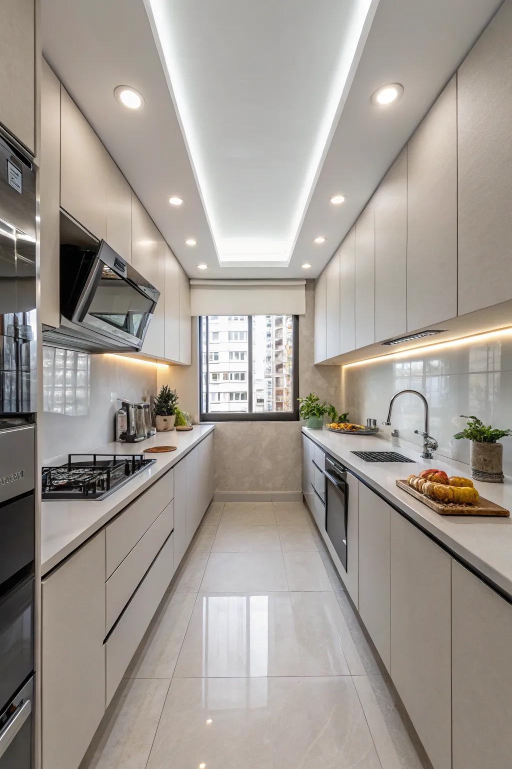 Inset lights add a modern touch to any kitchen.