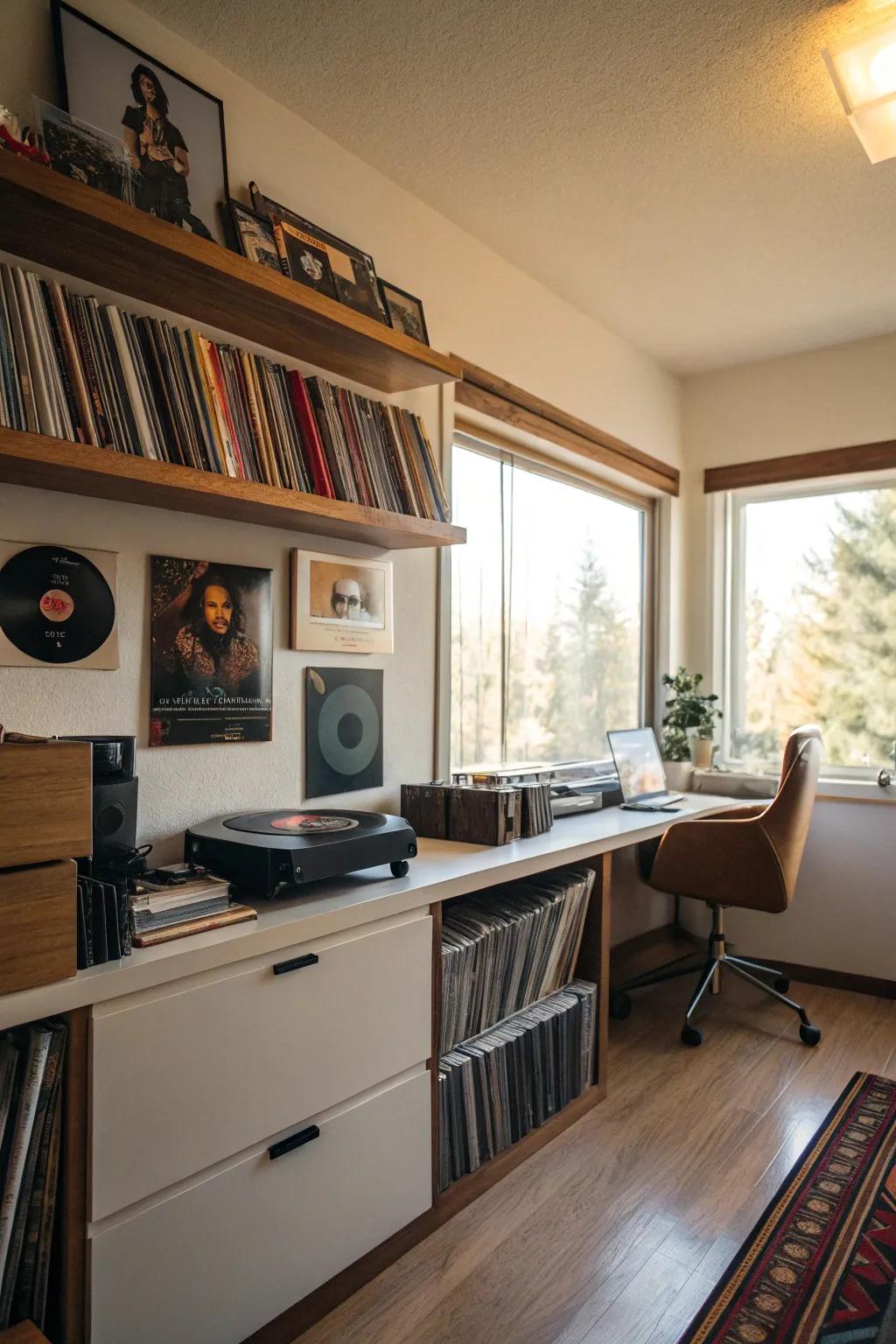 Wall ledges transform your records into an aesthetic gallery.