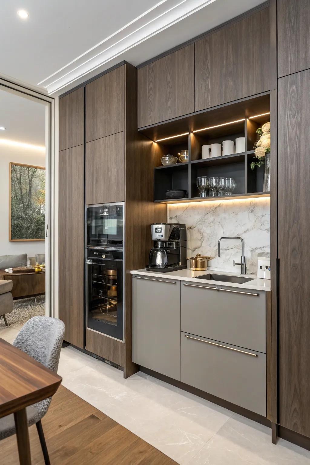 Maintain a neat and charming kitchen with a hidden caffeine corner.