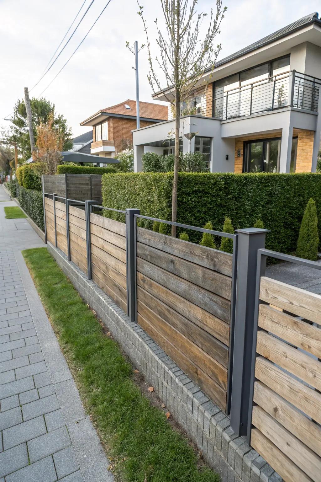 A wood and metal fence perfectly balances aesthetics with durability.