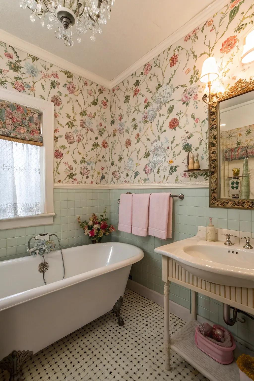 Classic wall coverings add both nostalgia and coziness to any bathroom.