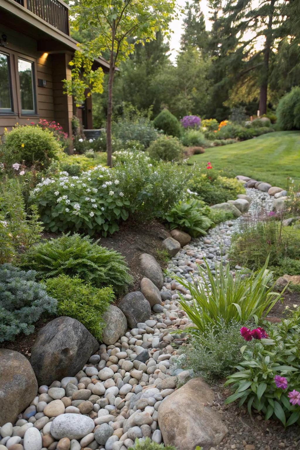 Amplify your garden's appearance with a smooth pebble base layer.