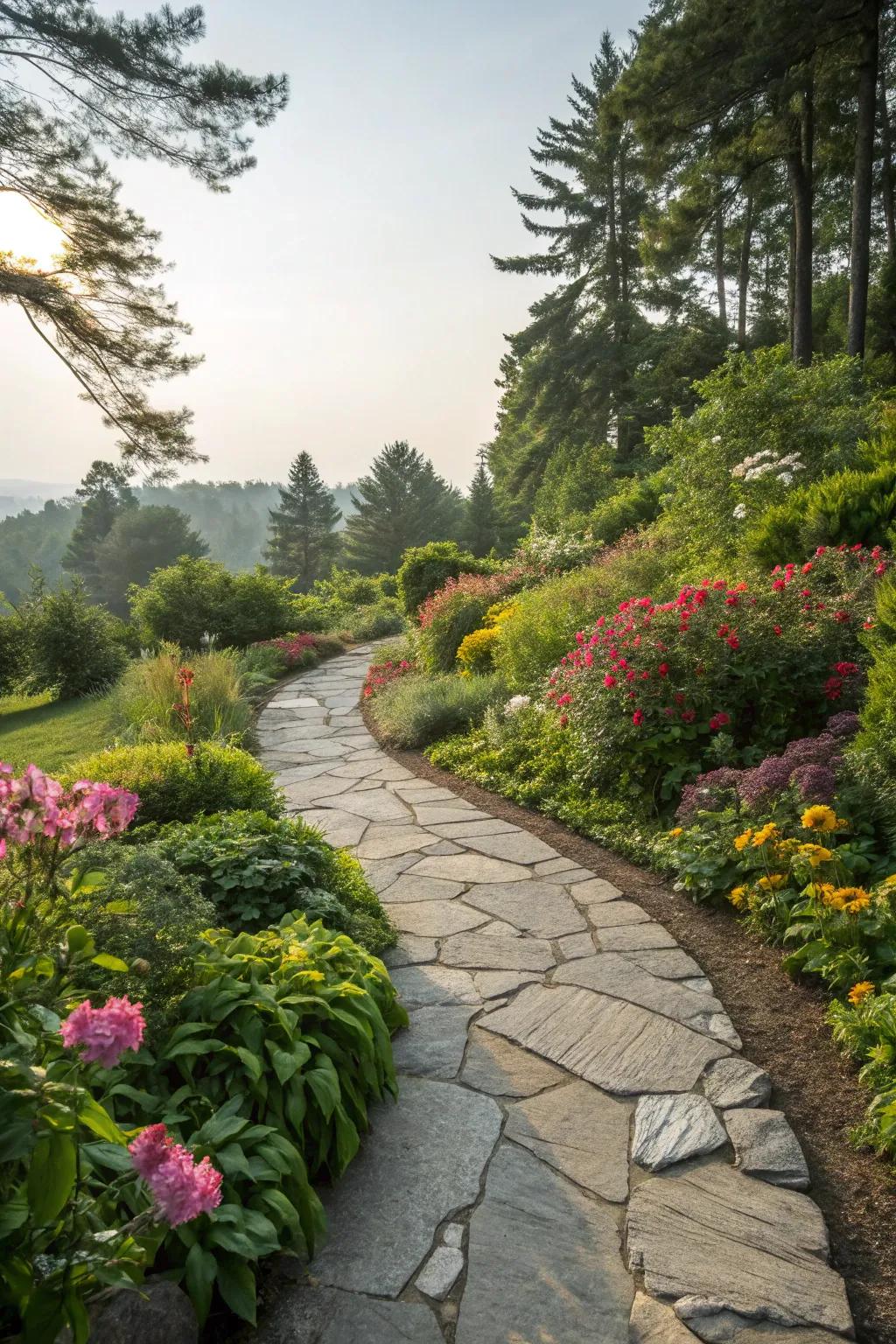 Bending routes establish a sense of movement and welcome in outdoor environments.