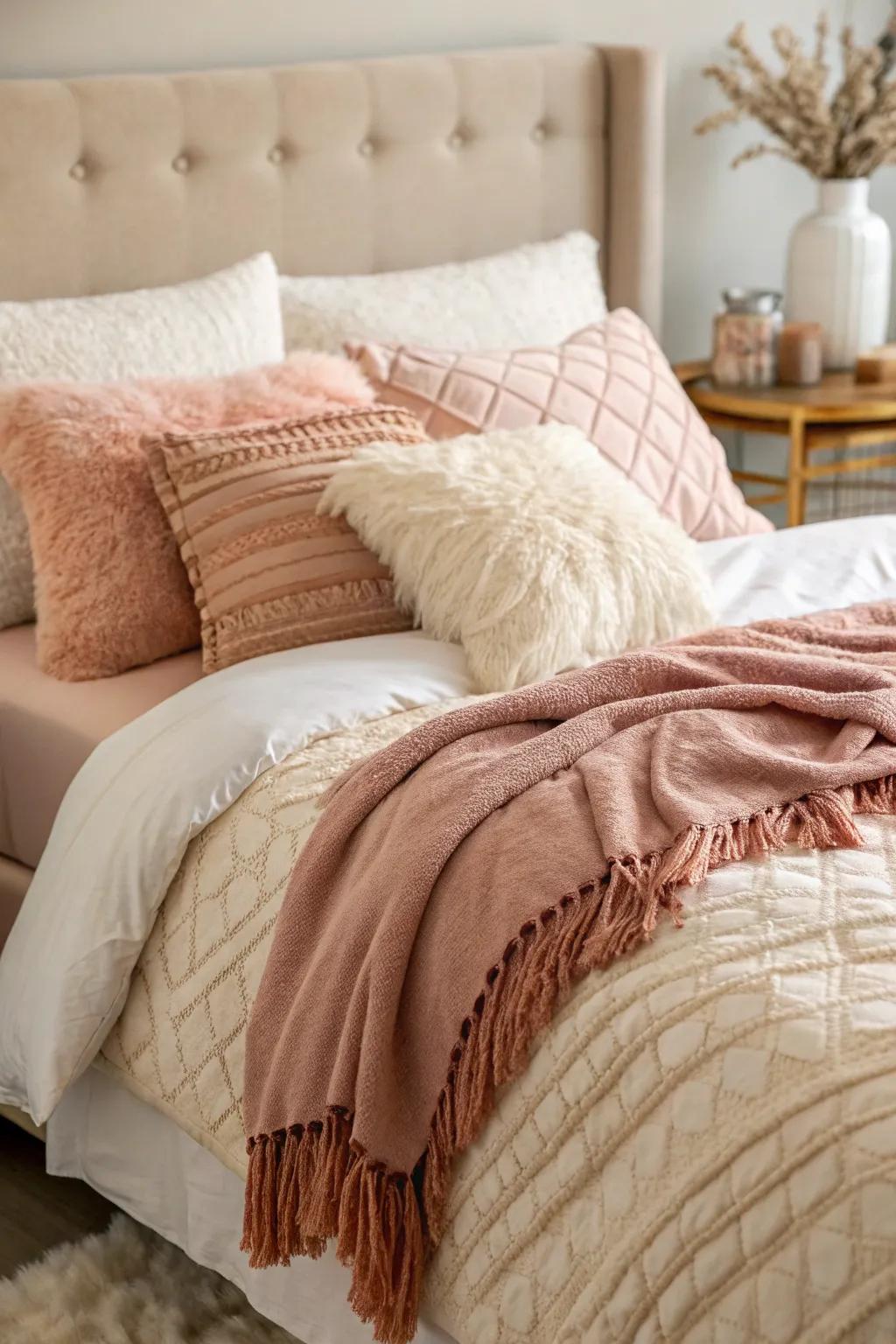 Luxurious bedding with layers of comfort for a romantic escape.