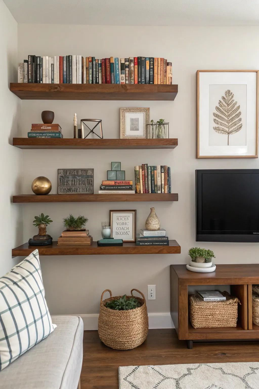 Floating shelves add style and function to any room.