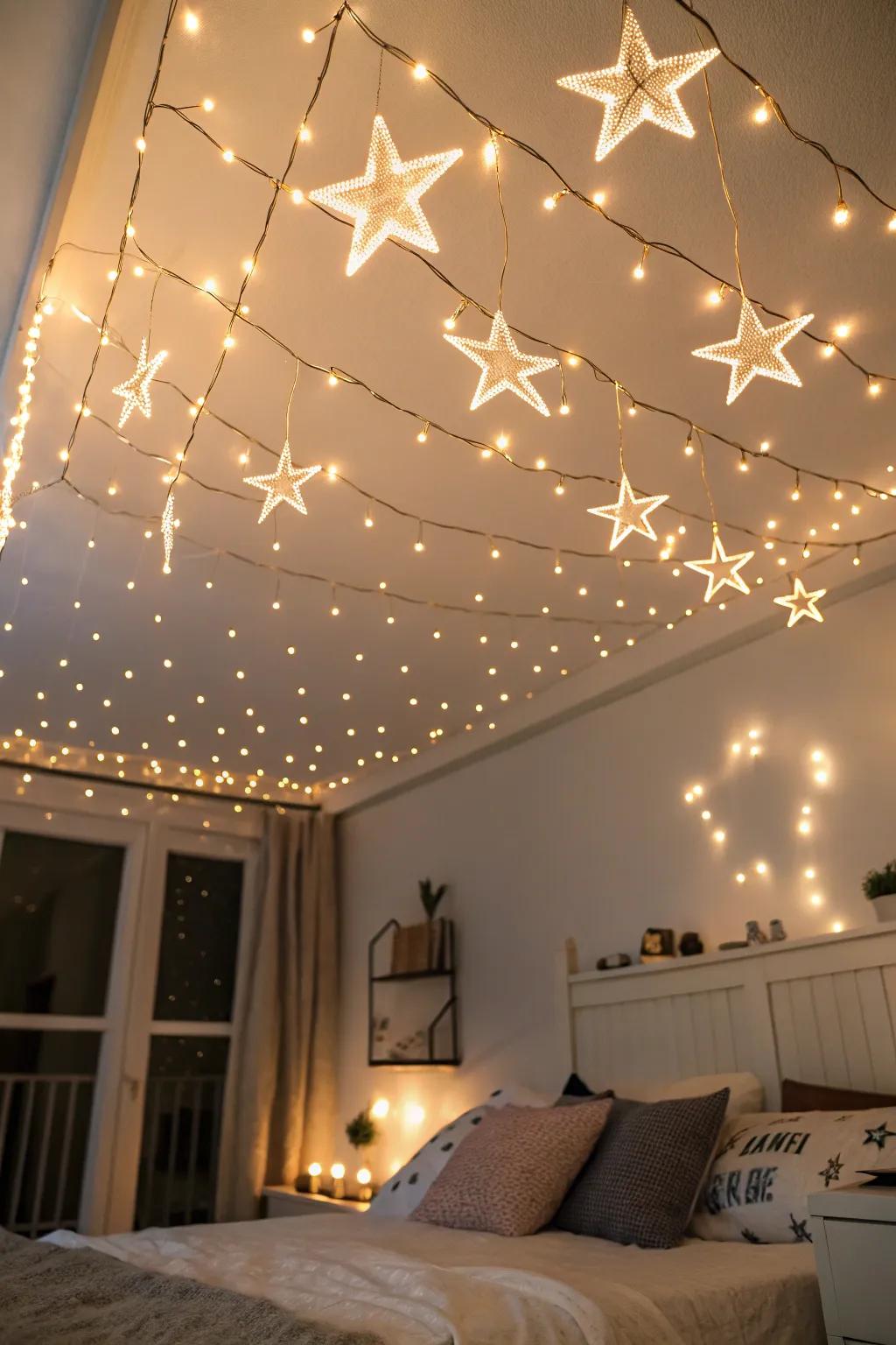 Recreate a starlit night in your bedroom with elegant LED lights.