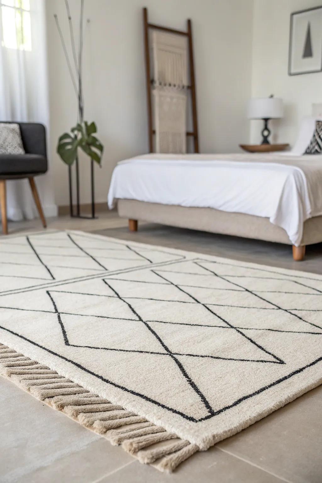 Modern rugs contribute sophistication to contemporary bedrooms.