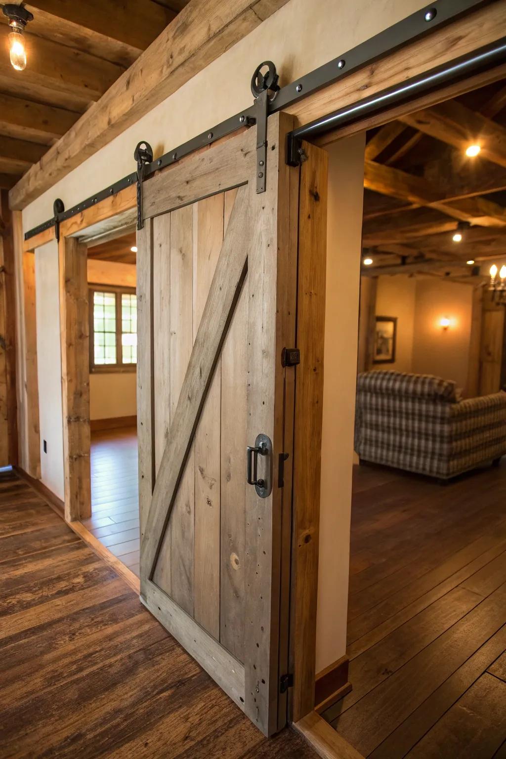 Hayloft fashion gliding panel featuring countryside ironmongery, ideal for integrating farmstead panache.