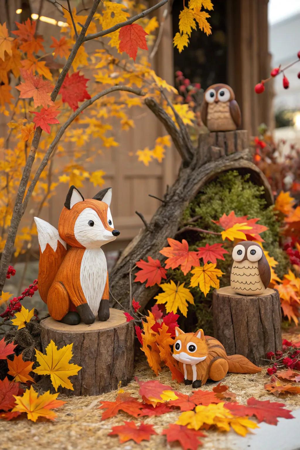Backwoods critters lend a whimsical feel to autumn decor.