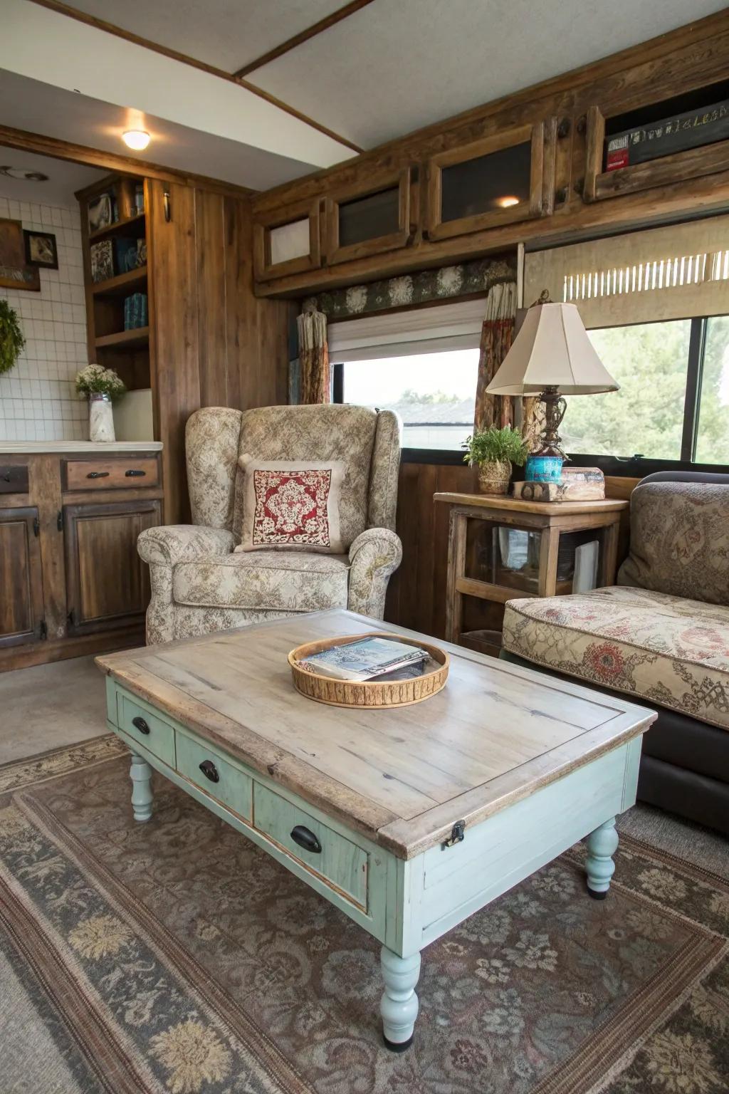 Time-worn furnishings contribute timeless charm and personality.
