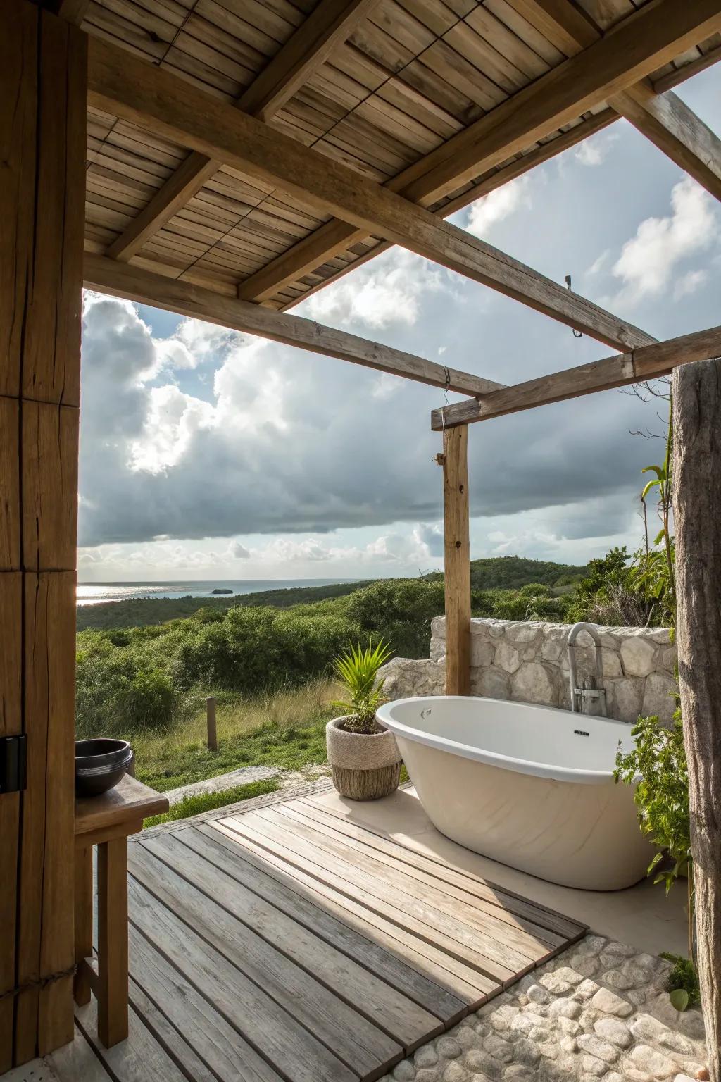 Open-air design invites the sky into your bathing experience.