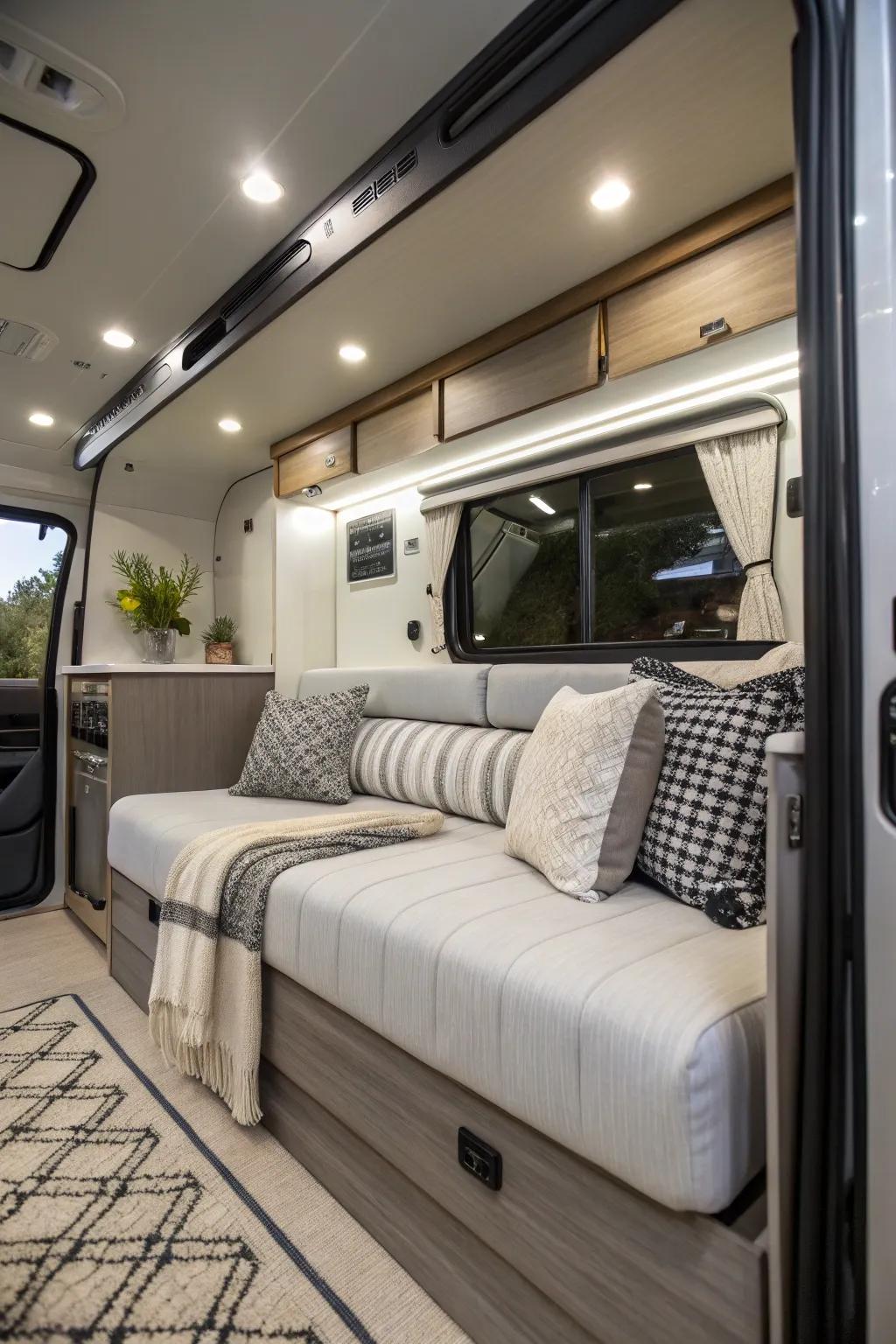 Drop-down sleeper sofas are perfect for maximizing room in an RV.