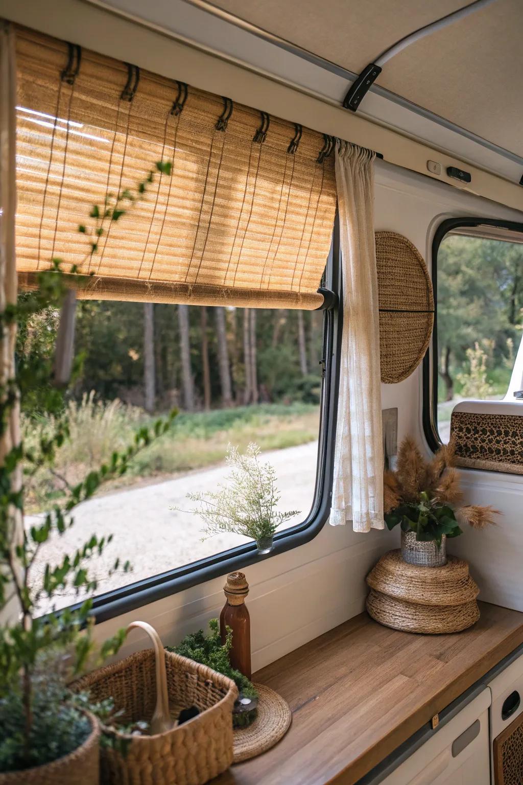 Cane awnings imbue warmth and an organic atmosphere into your RV.