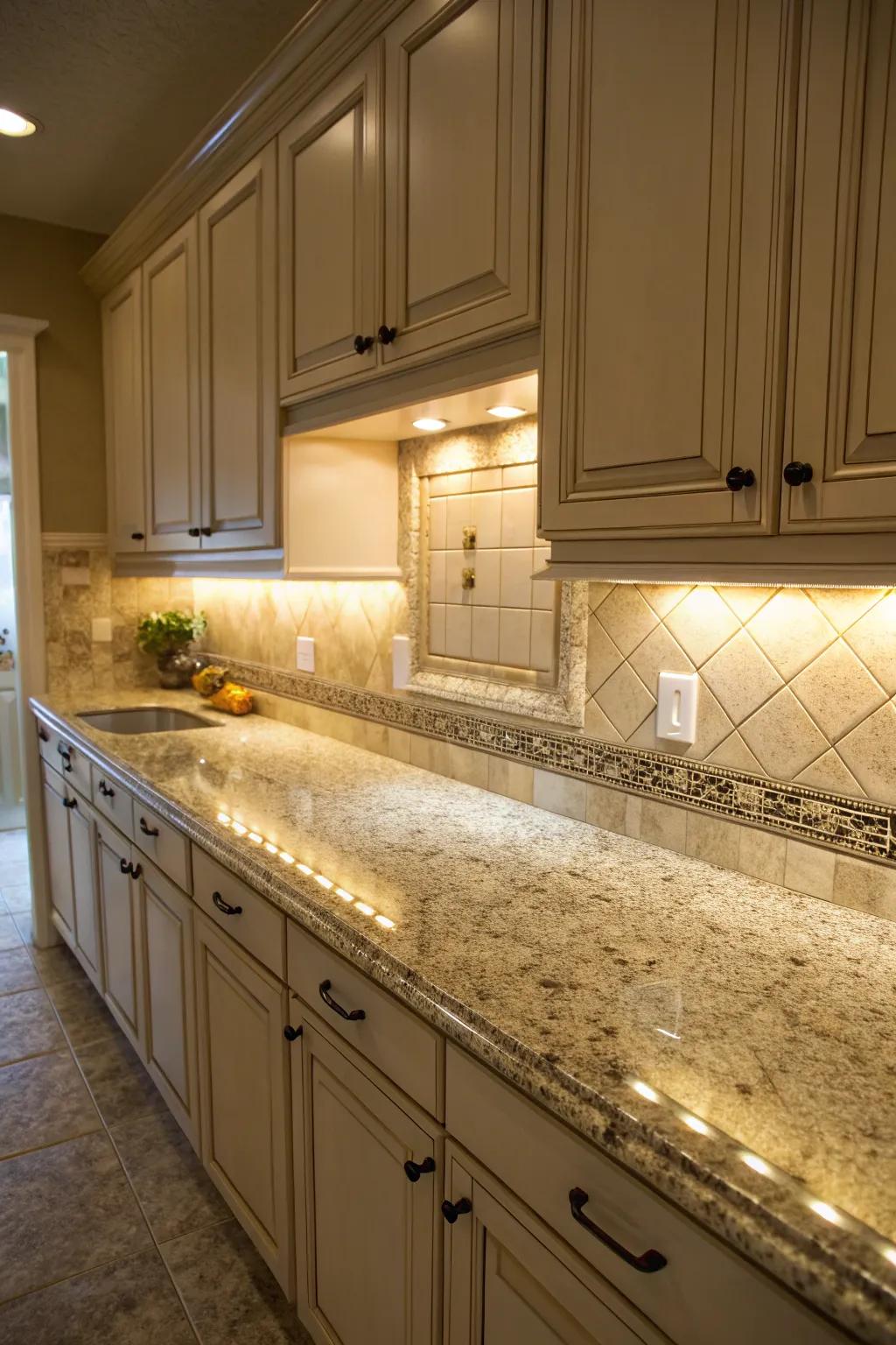Under-cabinet lighting showcases the natural beauty of 