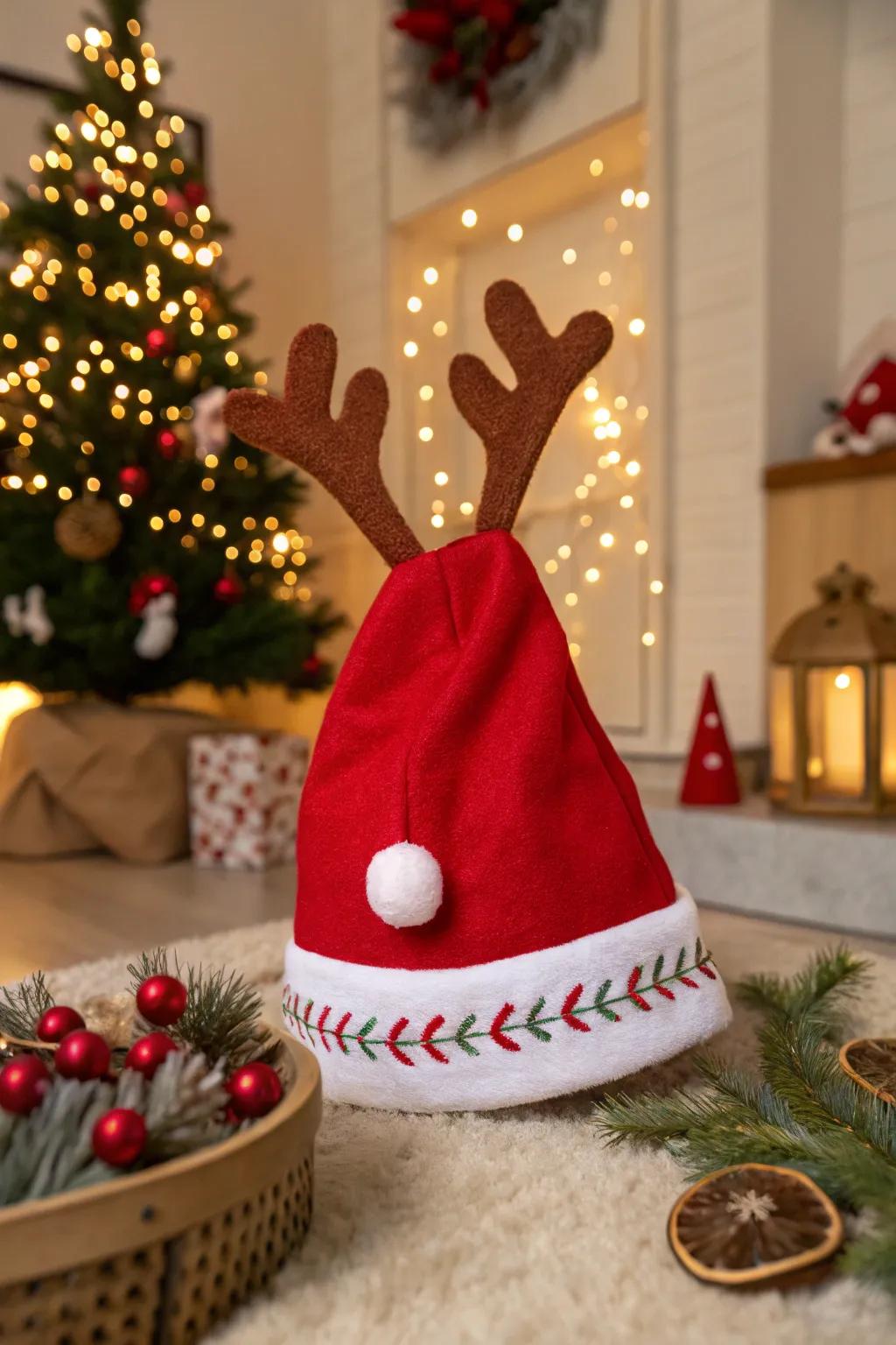 Craft a whimsical aesthetic with horn-like adornments and a red-nosed feature.