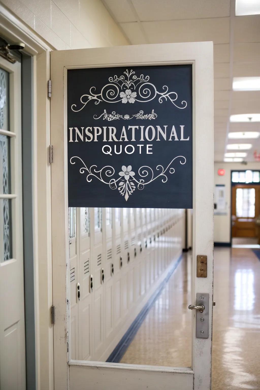 An inspiring quote on a school door to motivate students.