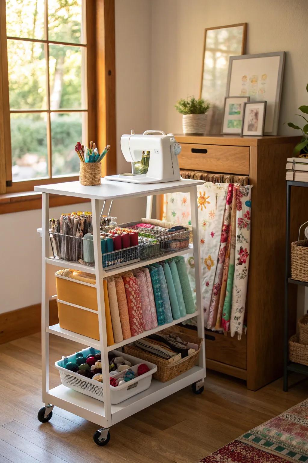 A mobile cart delivers adaptable and transportable storage functionalities.