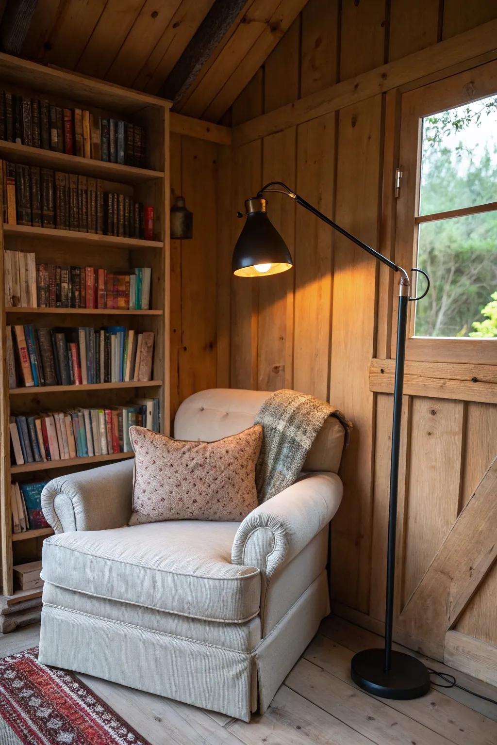 A reading corner offers the perfect escape with a favorite book.