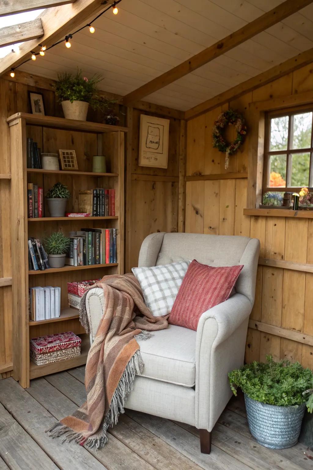 A cozy reading nook that’s perfect for unwinding with a book.